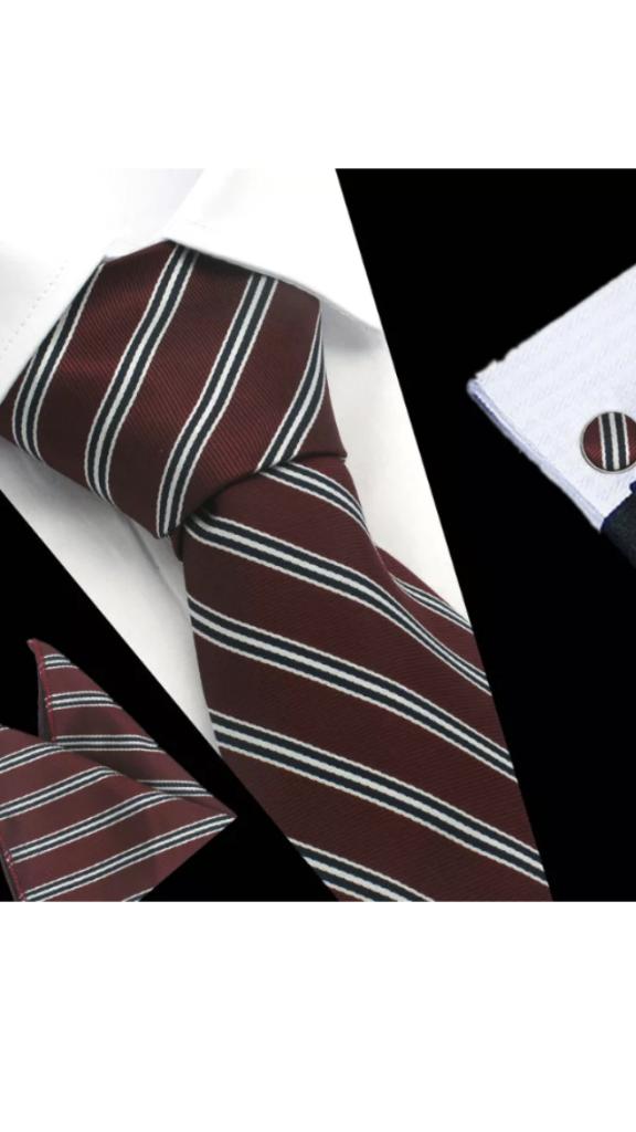 100% zijde Stropdas Pochet Manchetknopen Zilver Bruin NIEUW, Ophalen of Verzenden, Nieuw, Bruin, Met patroon