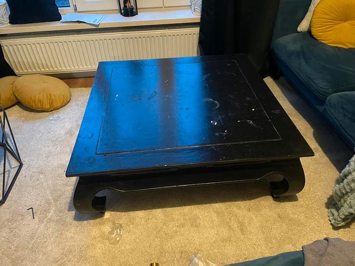 Zwarte salon tafel, Huis en Inrichting, Tafels | Salontafels, Gebruikt, Minder dan 50 cm, 50 tot 100 cm, 100 tot 150 cm, Vierkant