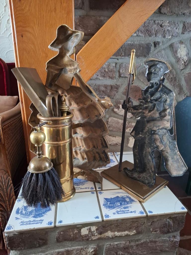 Messing open haard stel te koop., Ophalen, Gebruikt, Vrijstaande haard, Overige soorten