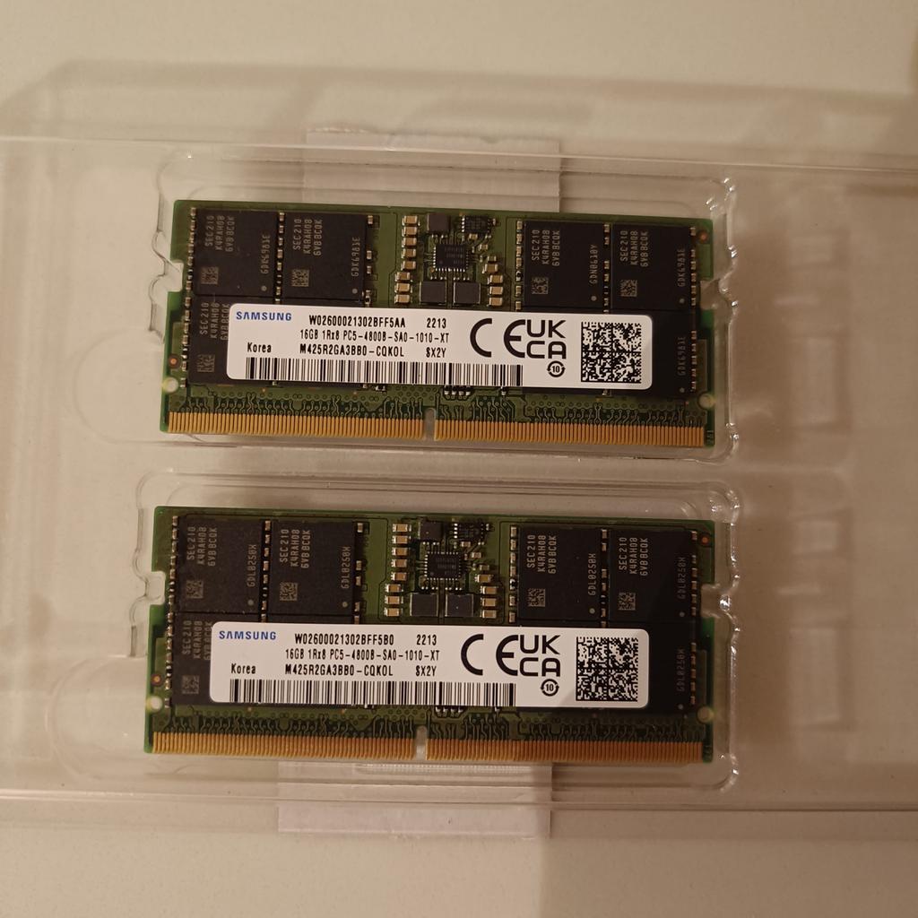 Samsung 32GB (2x16GB) DDR5 RAM SODIMM 4800MHz Laptop, Computers en Software, RAM geheugen, 32 GB, Ophalen of Verzenden, Zo goed als nieuw