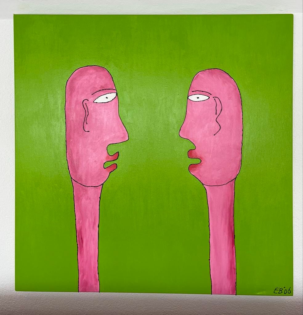 Grappig Modern Schilderij met Uitgesproken Kleuren, Oorspronkelijke maker, Ophalen of Verzenden, Zo goed als nieuw, Schilderij