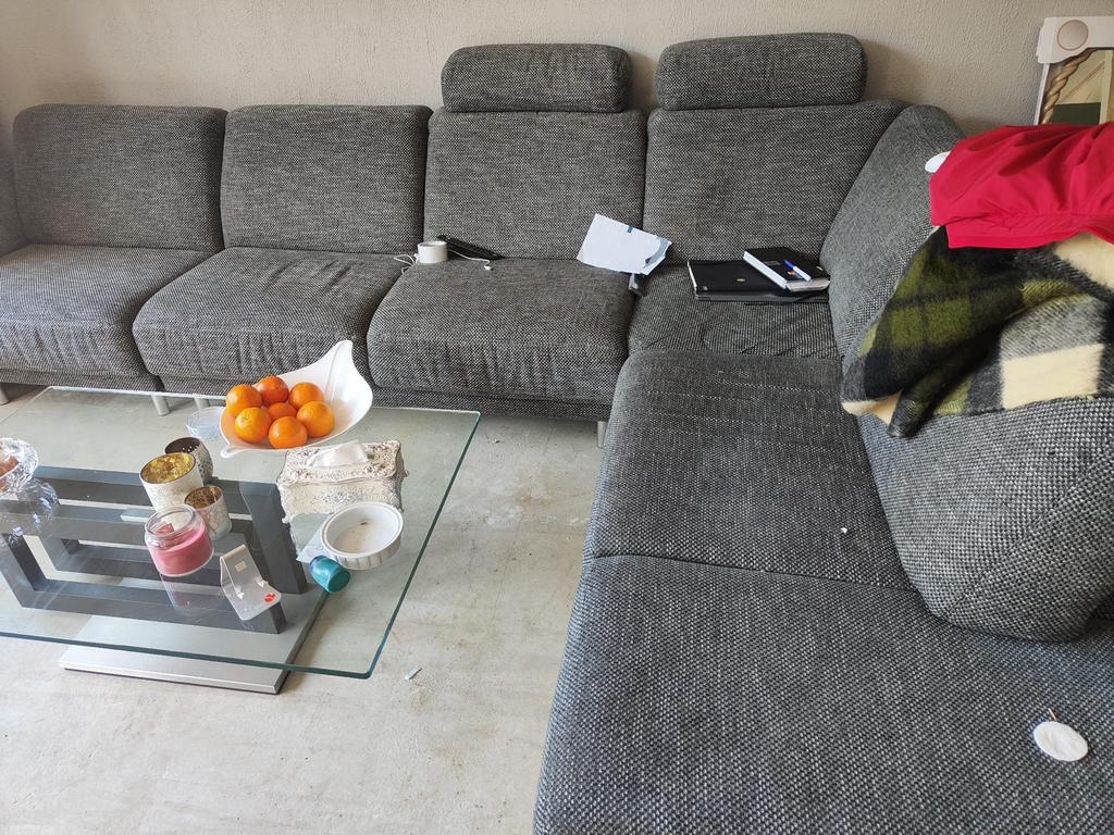 Comfortabele grijze hoekbank met verstelbare hoofdsteunen, Huis en Inrichting, Banken | Bankstellen, Ophalen, 250 tot 300 cm, 100 tot 125 cm