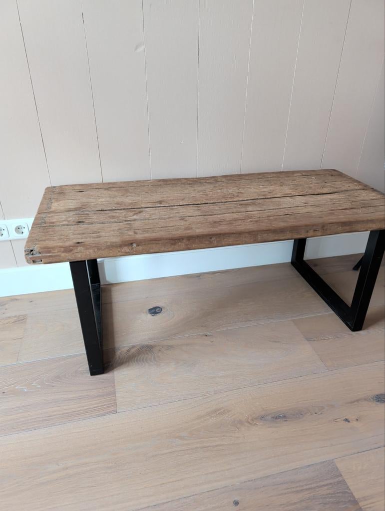 Salontafel met stevig blad en stalen frame, Huis en Inrichting, Tafels | Salontafels, Ophalen, Gebruikt, 50 tot 100 cm, 50 tot 100 cm