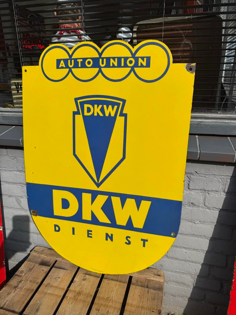 Vintage DKW Auto Union Emaille Reclamebord, Ophalen
