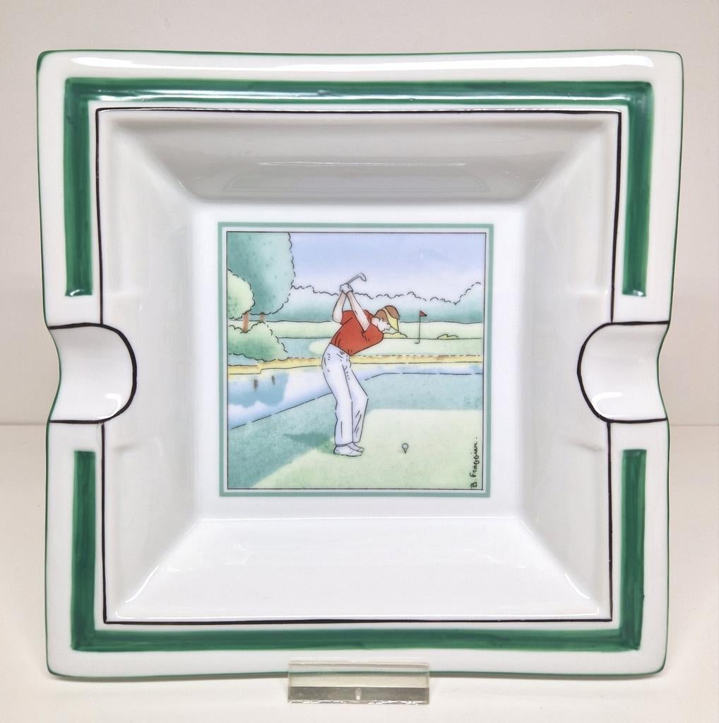 Porseleinen sigaren asbak golfer B. Fraggier, Apilco France., Ophalen of Verzenden