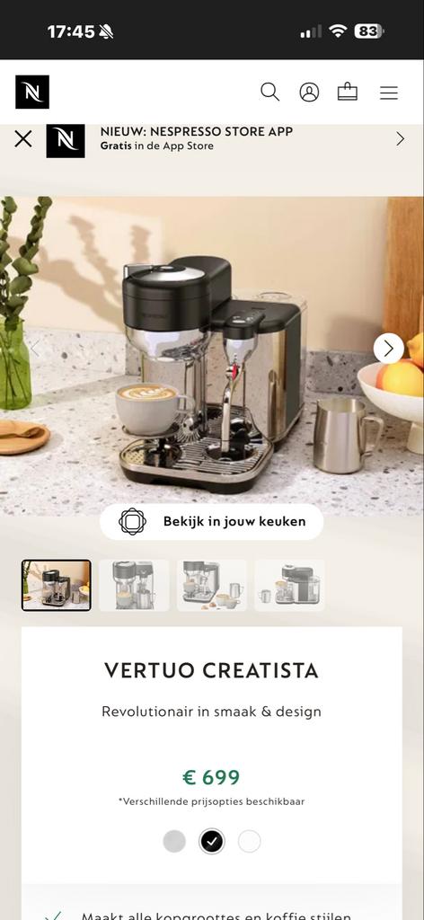 Nespresso Vertuo Creatista, Gebruikt, Koffiemachine, Ophalen of Verzenden, Koffiepads en cups