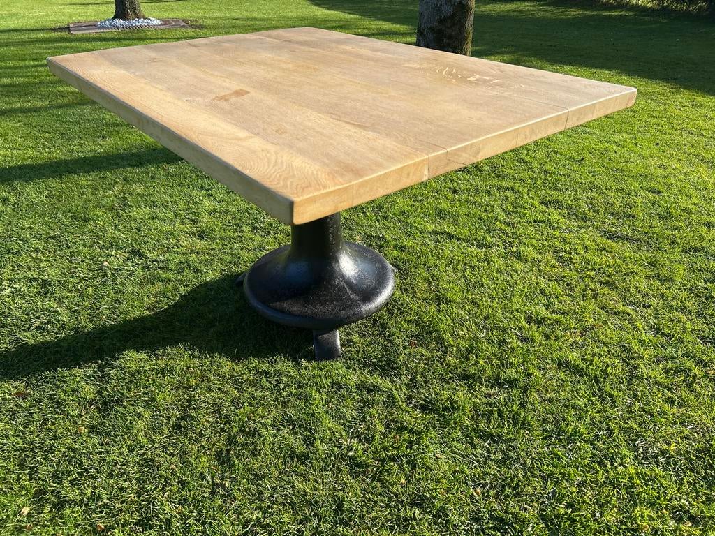 Eiken tafel met gietijzeren poot, Ophalen, Gebruikt, 100 tot 150 cm, Eikenhout