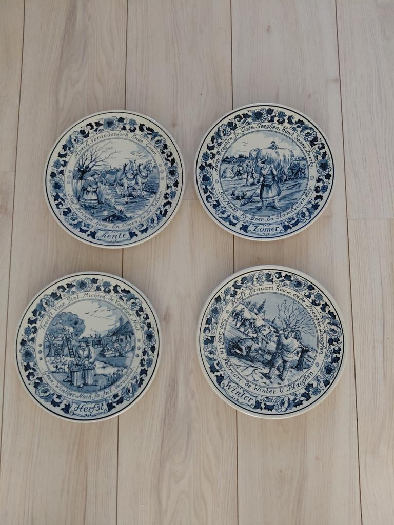 4 jaargetijden delftsblauw Royaal goedewaagen, Antiek en Kunst, Antiek | Wandborden en Tegels, Ophalen of Verzenden