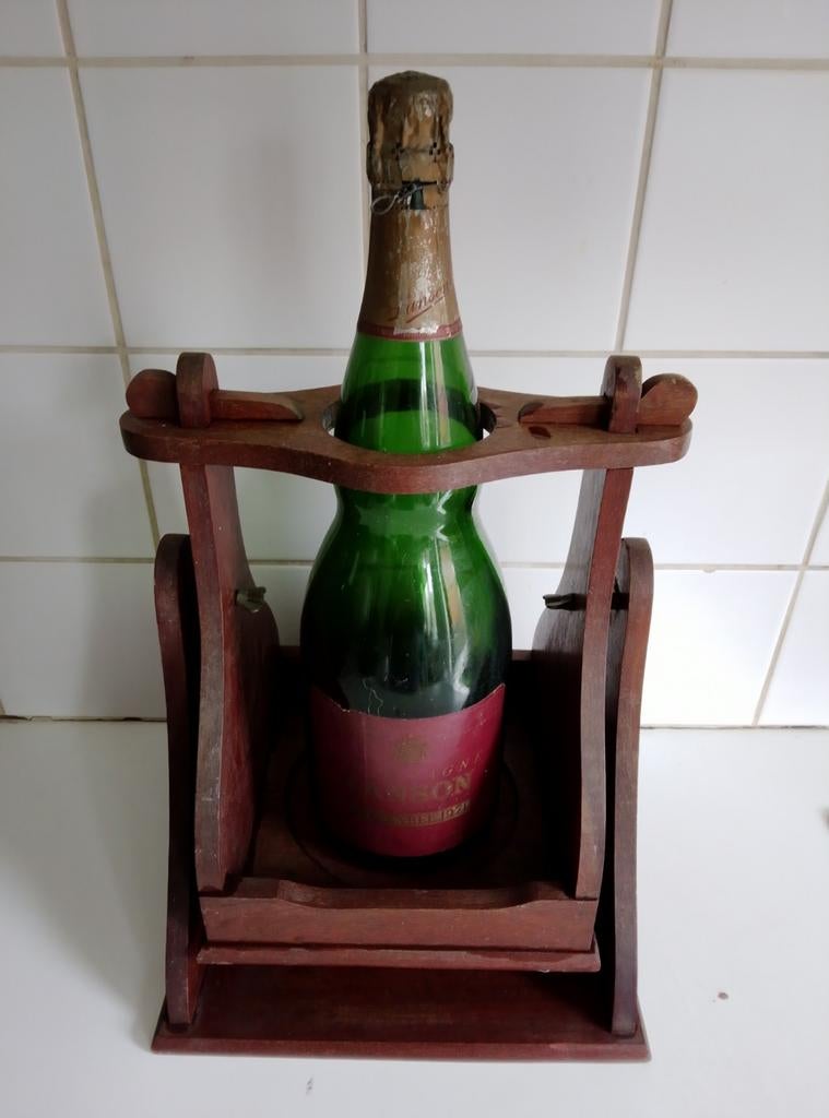Houten champagne stel antiek,met lege magnum LANSON  1971, Huis en Inrichting, Woonaccessoires | Wijnrekken, Ophalen, Hout, Minder dan 50 cm