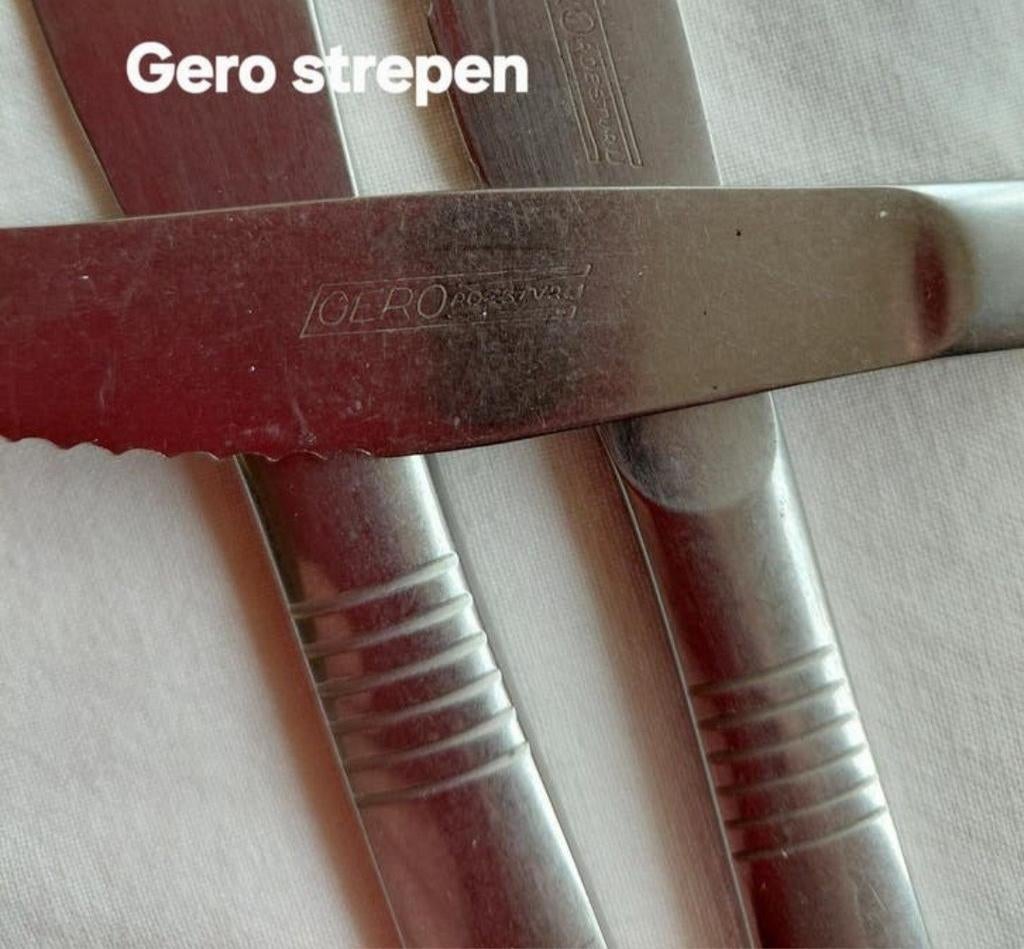 Gero Roestvrij messen vork gladde handvatten  6 strepen, Antiek en Kunst, Antiek | Bestek, Ophalen of Verzenden