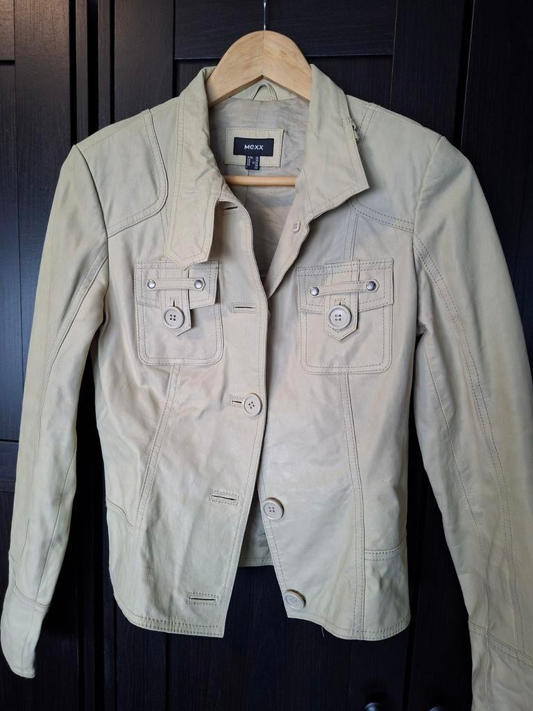 Leren jas mexx maat 36, Ophalen of Verzenden, Zo goed als nieuw, Maat 36 (S), Beige