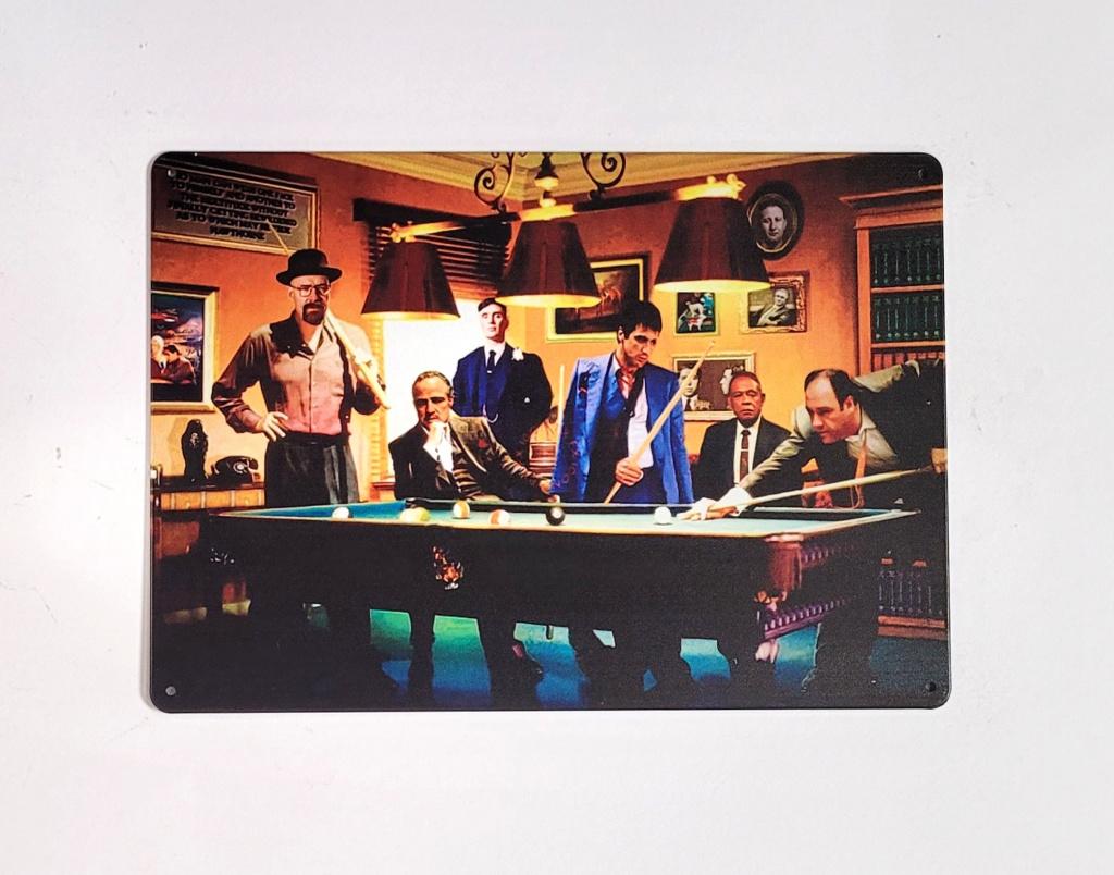 Gangsters maffia spelen pool biljart reclamebord van metaal, Info@deconoord.nl, Deco Noord, Nieuw, Ophalen of Verzenden
