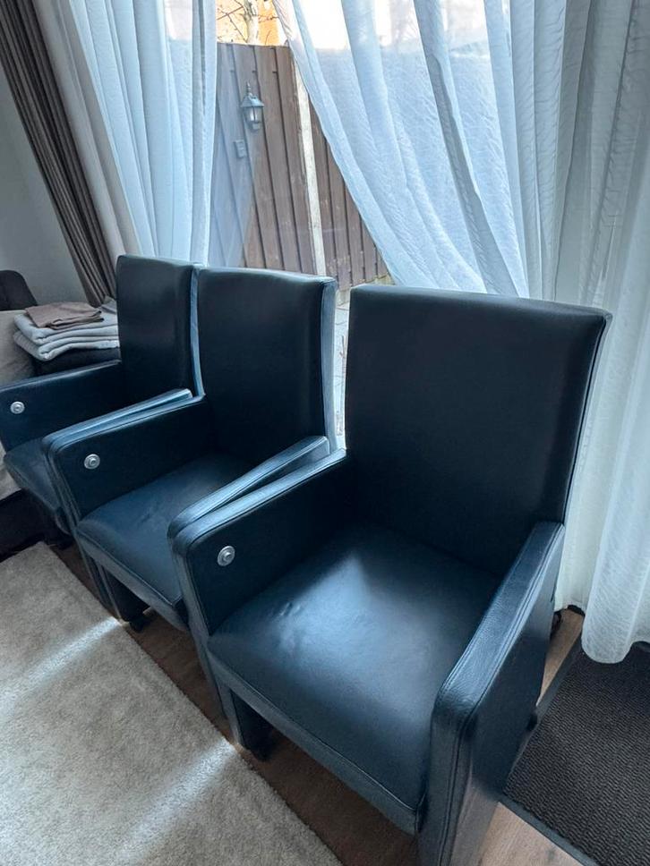 Leren eetkamer/ woonkamer stoelen 6 stuks, Huis en Inrichting, Stoelen, Zo goed als nieuw, Vijf, Zes of meer stoelen, Leer, Blauw