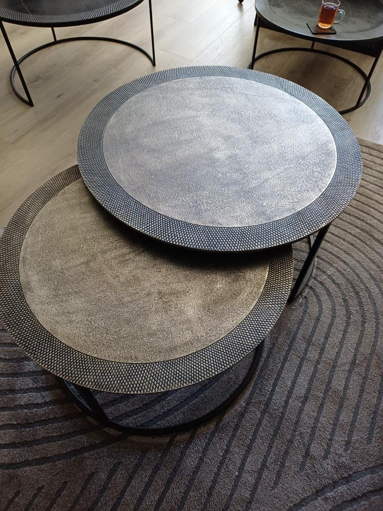 Set van 2 metalen ronde salontafel, Ophalen, 50 tot 100 cm, Rond, Industrieel, Modern