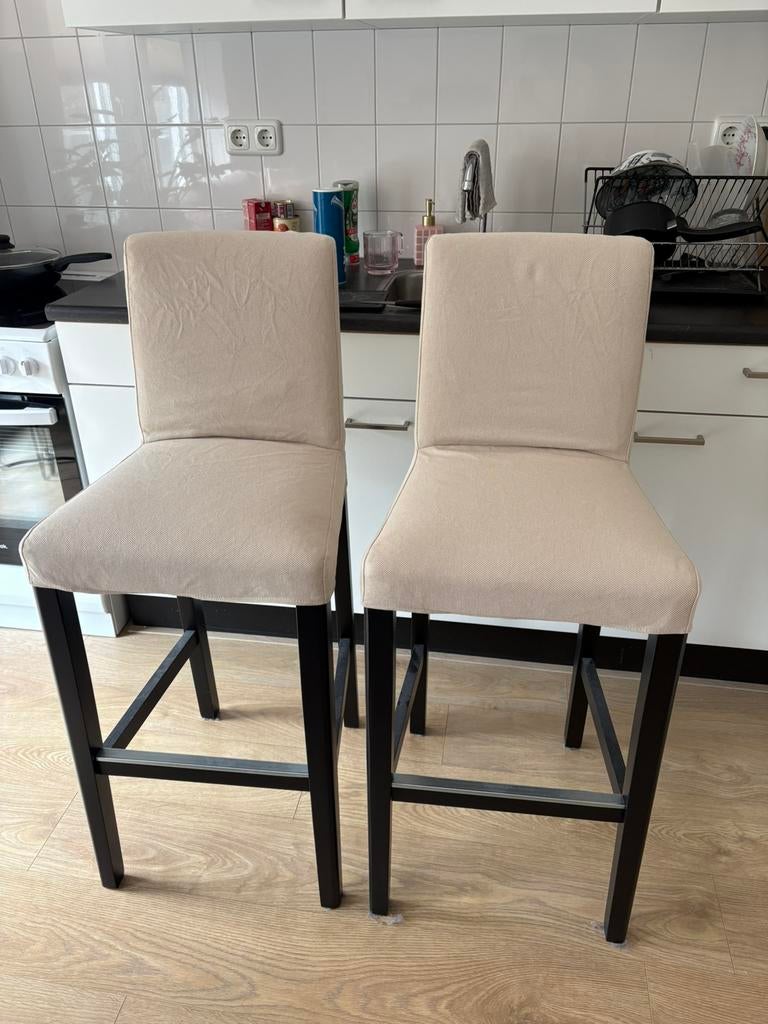 Beige barkrukken 2 stuks, 2 krukken, Ophalen, Zo goed als nieuw