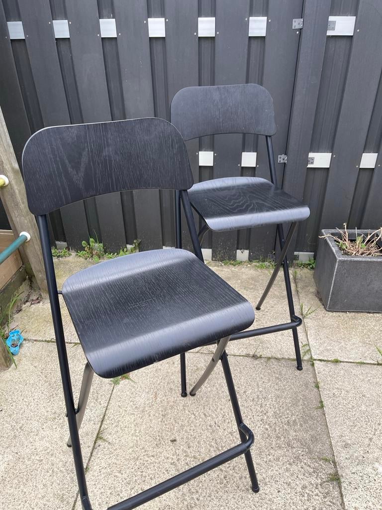 IKEA FRANKLIN Barkruk, opklapbaar, zwart, Huis en Inrichting, Barkrukken, Ophalen, Gebruikt, Met voetsteun, 60 tot 90 cm