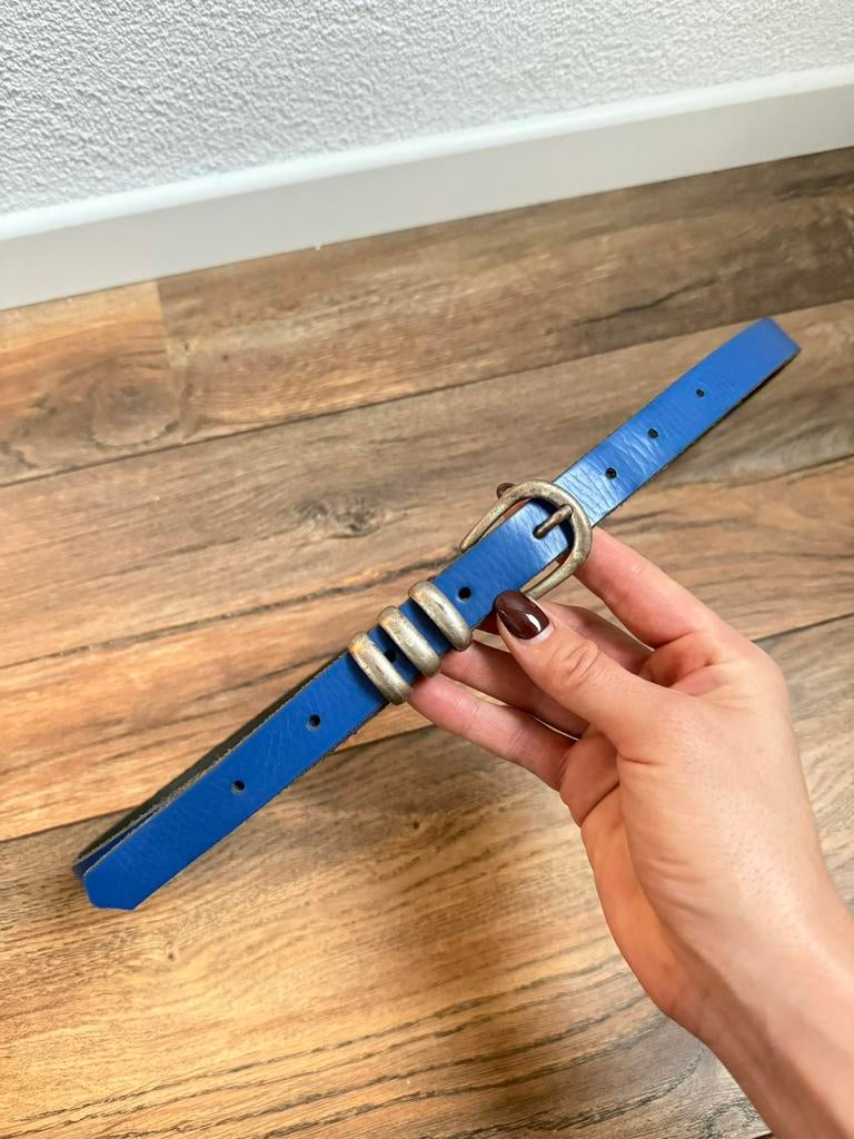 Blauwe 100% Leather riem in maat M/L., Minder dan 3 cm, Overige kleuren, 100 cm of meer, Echt leder
