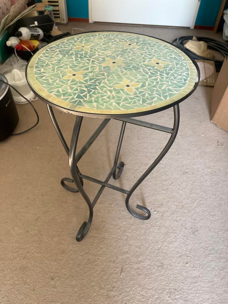 Mozaïek bijzettafel, rond, metaal en glas, Minder dan 55 cm, Gebruikt, Metaal of Aluminium, Rond