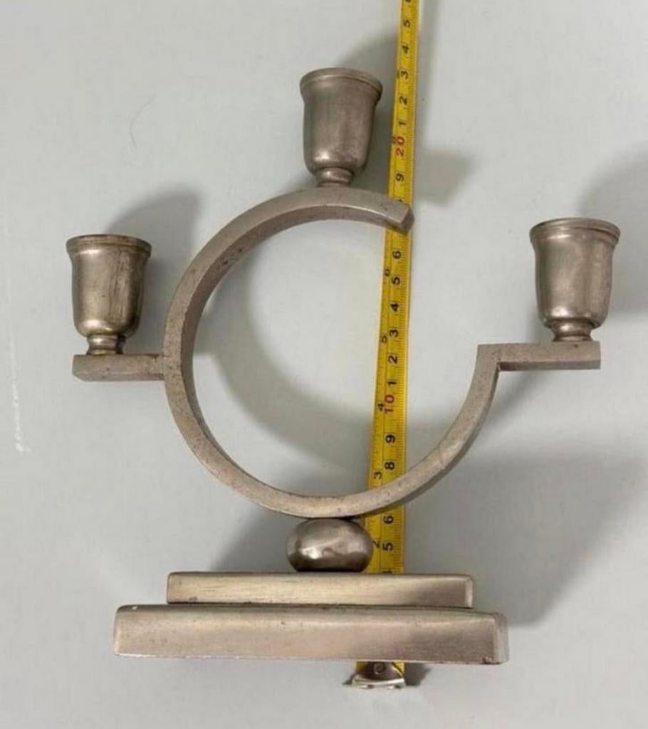 Antieke Just Andersen tin tinnen driedelige kandelaar diearm, Antiek en Kunst, Antiek | Kandelaars, Ophalen of Verzenden, Overige materialen