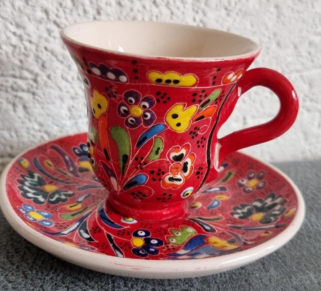 Turks koffie kopje/schoteltje, Verzenden, Keramiek, Overige stijlen, Kop(pen) en/of Schotel(s)