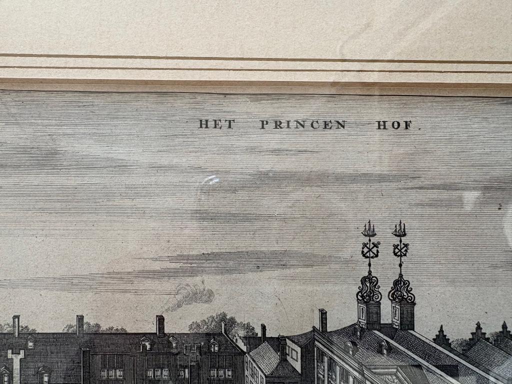 Kopergravure van De Princenhof (ca.1650)., Antiek en Kunst, Ingelijst, 40 cm, Stadsgezicht, 50 cm
