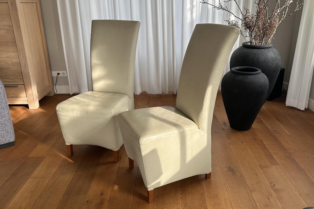Crème leren stoelen, Ophalen, Gebruikt, Wit, Leer