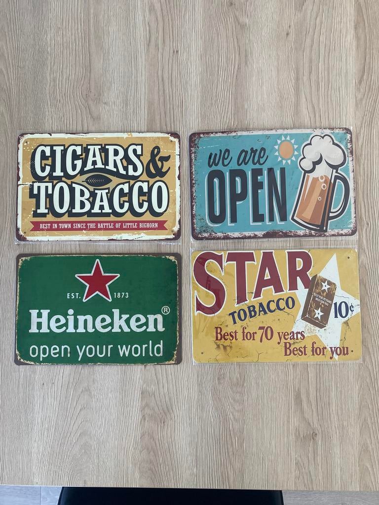4 reclameborden, retrolook. Nieuw in de aanbieding!!!, Ophalen of Verzenden, Nieuw, Reclamebord