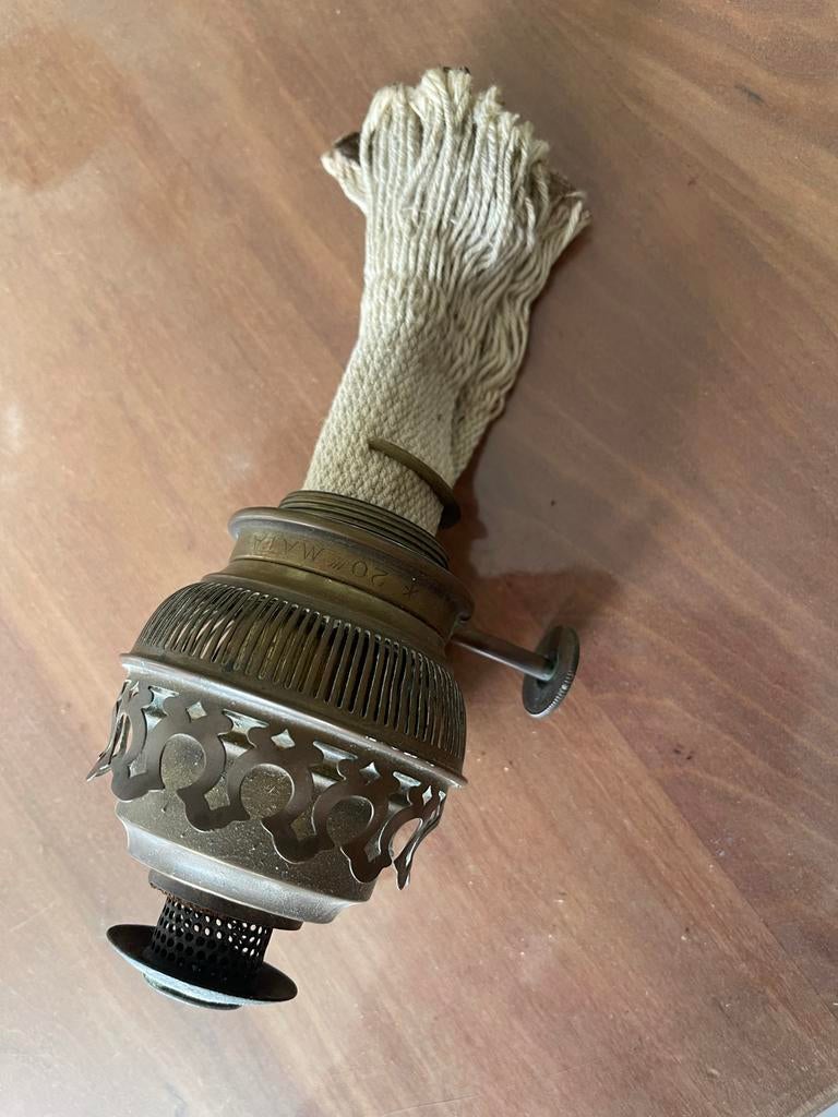 Antieke olielamp brander met lont - messing, Ophalen of Verzenden