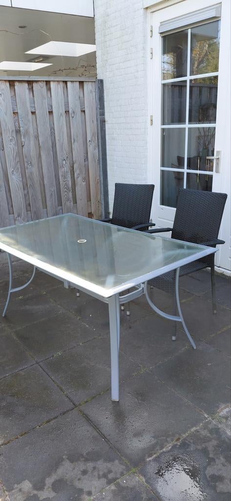 Tuinset: Tafel met 4 stoelen, Tuin en Terras, Ophalen, Gebruikt, Aluminium