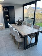 Zware boomstamtafel met industriële U-poot (200x100x6cm), Huis en Inrichting, Tafels | Eettafels, Ophalen, 100 tot 150 cm, Eikenhout