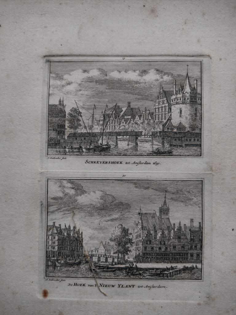 019/020 Amsterdam Schreyershoek Toren Gravure dl 3, Antiek en Kunst, Kunst | Etsen en Gravures, Ophalen of Verzenden