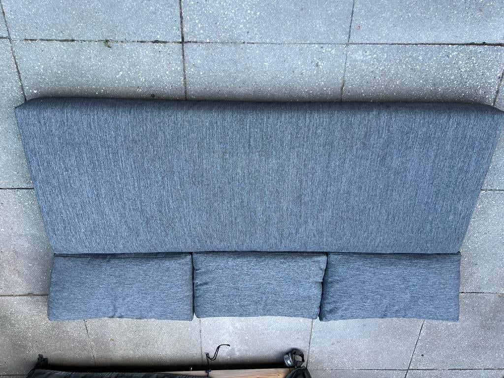 Grijze kussenset voor buitenbank 180x63x10, Ophalen of Verzenden, Gebruikt