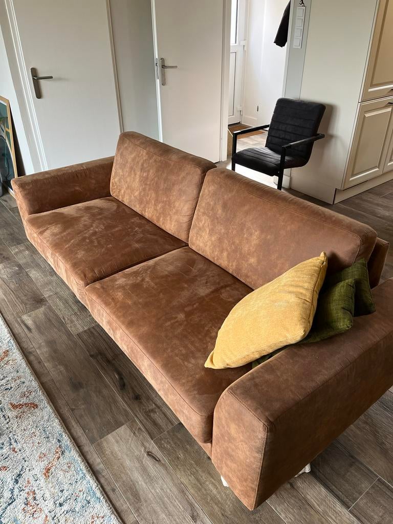 Comfortabel 2,5-persoons leren bankstel, Gebruikt, Driepersoons, Ophalen of Verzenden, Rechte bank