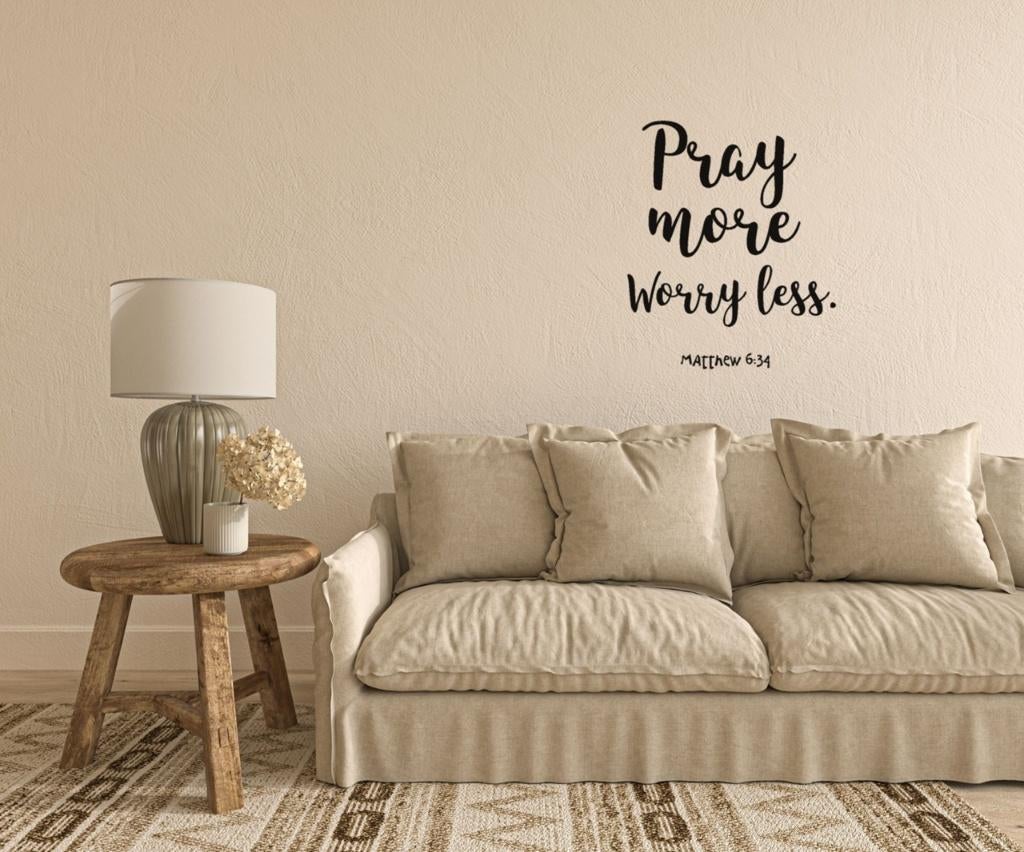 Muursticker christelijke wandtekst Pray more, Huis en Inrichting, The River House, Info@theriverhouse.nl, Meerkleurig, Nieuw
