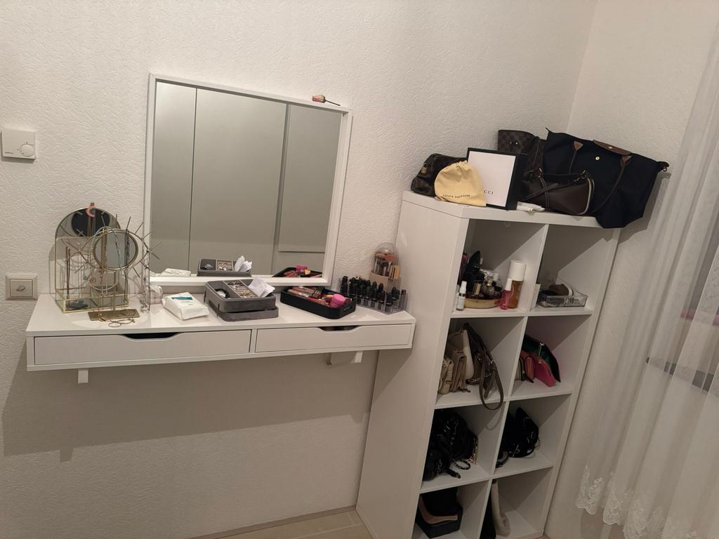 Witte kaptafel met spiegel en lades, Ophalen of Verzenden, Zo goed als nieuw, Hout, 100 tot 150 cm