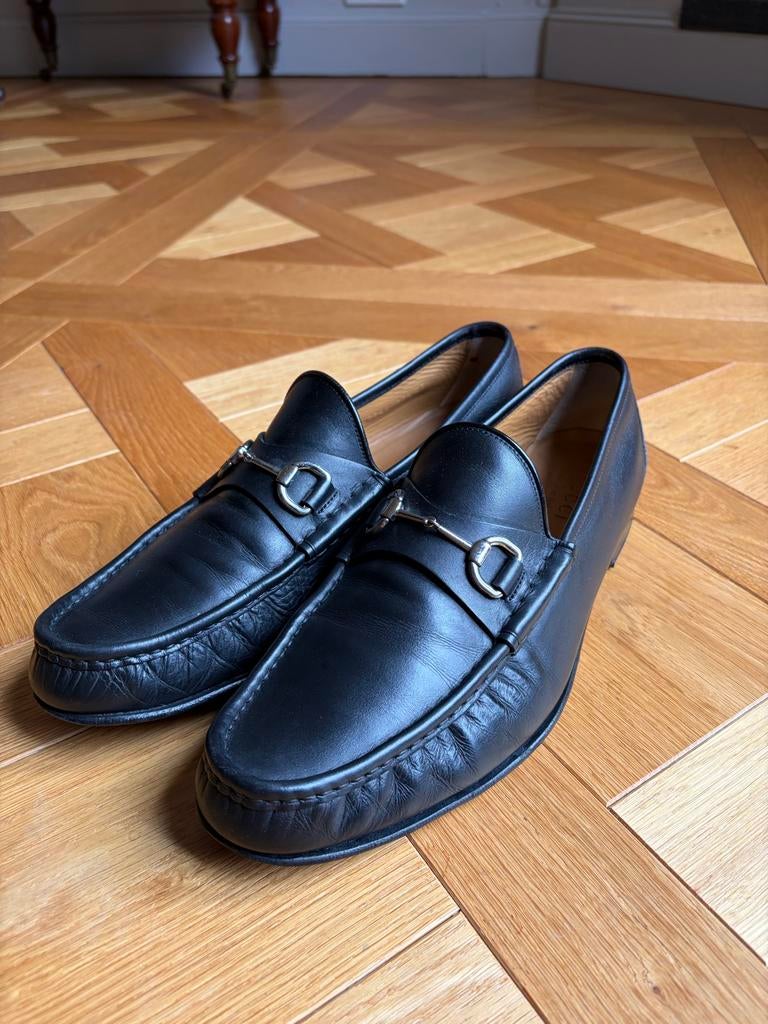 Gucci Horsebit Loafers Zwart Leer - Maat 12.5, Verzenden, Zo goed als nieuw, Zwart, Loafers