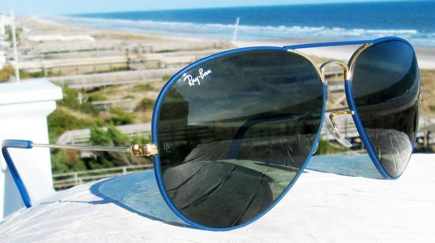 Vintage Ray-Ban Aviator 58mm Flying Colors Blue A51, Ray-Ban USA, Zonnebril, Blauw, Nieuw