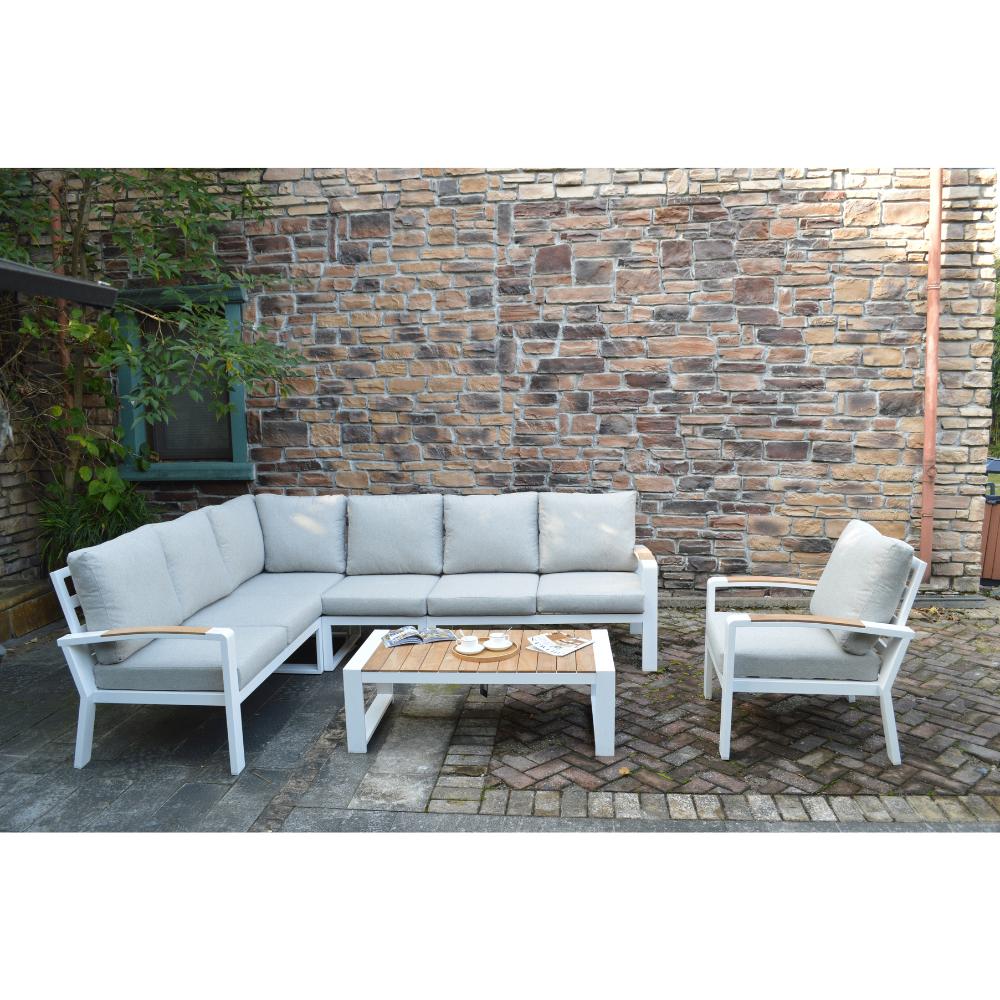 Seattle hoek loungeset wit met stoel | aluminium | 270x210cm, Ophalen, 6 zitplaatsen, Aluminium, Loungeset