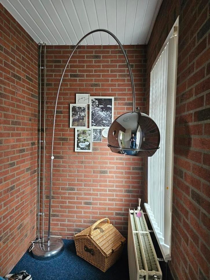 Gepo booglamp staande lamp met chromen voet vintage, Ophalen, Gebruikt, Metaal, 150 tot 200 cm