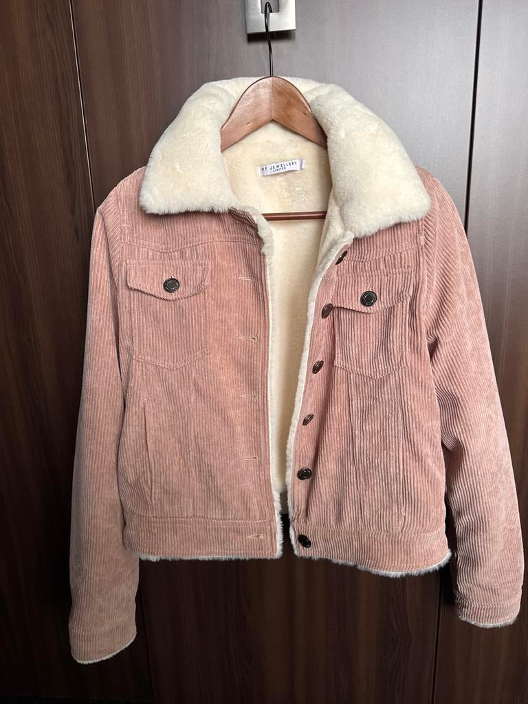 Roze ribfluwelen jas met teddy voering, Ophalen of Verzenden, Gedragen, Maat 36 (S), Roze