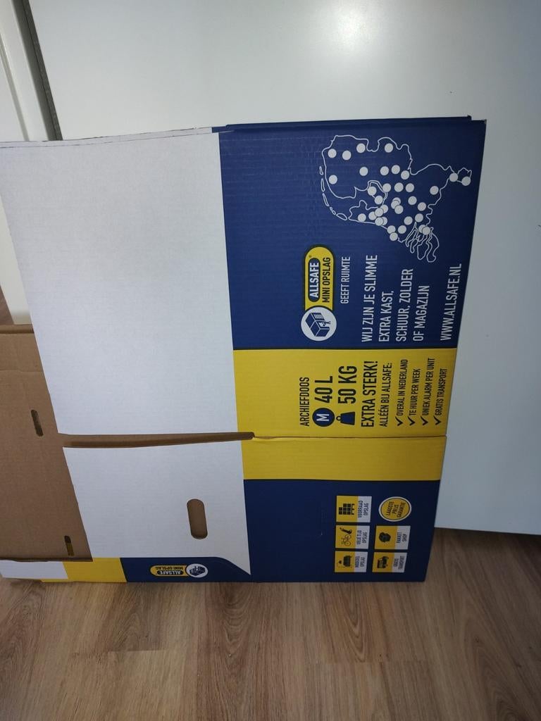 5 archief/boeken verhuisdozen + 8 grote verhuisdozen AllSafe, Ophalen, Doos, Zo goed als nieuw, Minder dan 40 cm