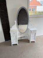 Witte kaptafel met spiegel en lades, Gebruikt, 100 tot 150 cm, Hout, 50 tot 100 cm