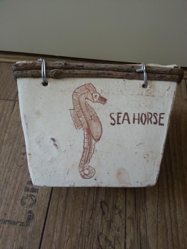 Bloempot met zeepaardje van aardewerk, Tuin en Terras, Ophalen of Verzenden, Zo goed als nieuw, Rechthoekig, Aardewerk