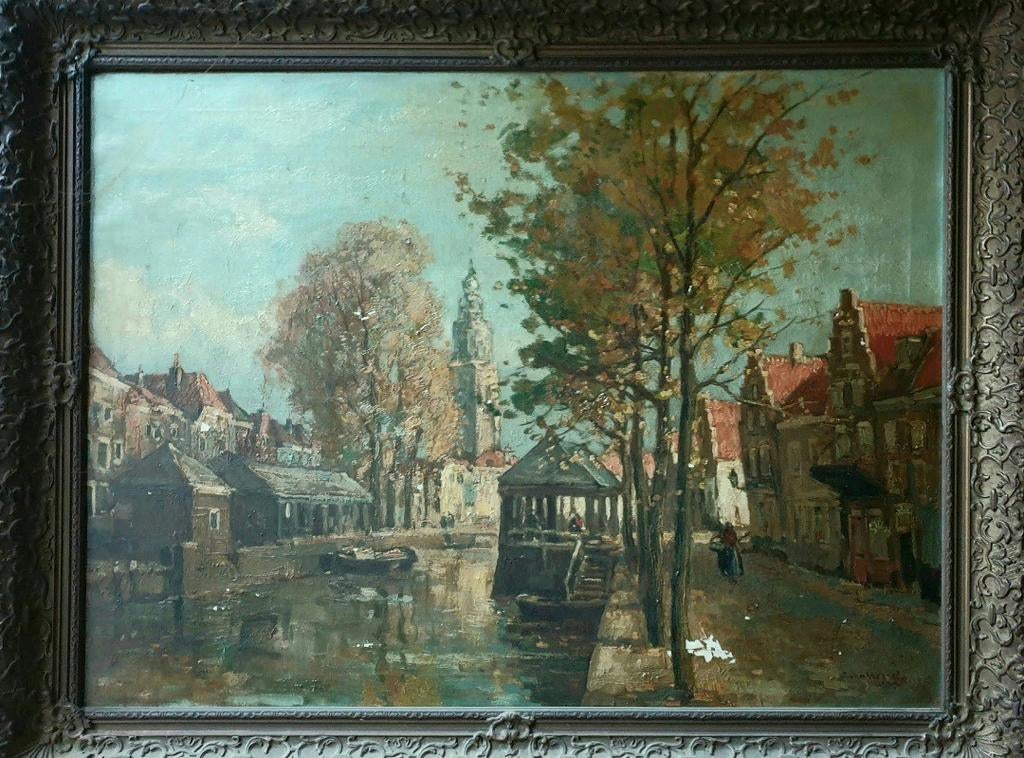 SCHILDERIJ VAN DE VISBANKEN AAN DE GOUWE IN GOUDA, Antiek en Kunst, Ophalen of Verzenden