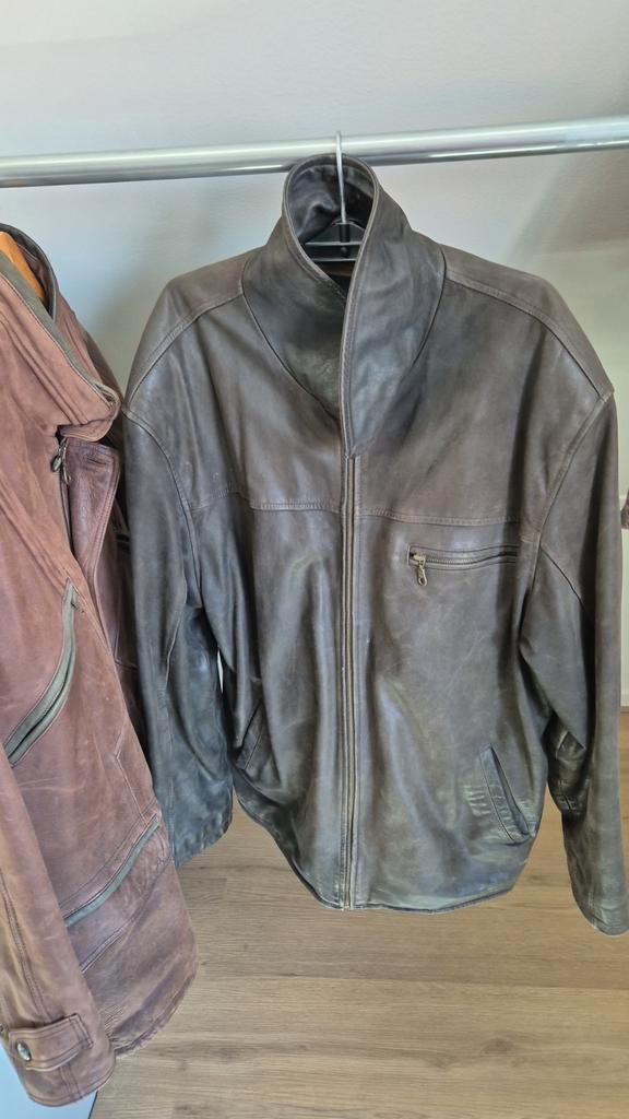 Heren Leren Jas - Bruin/Grijs - Maat 58 (XL), Kleding | Heren, Jassen | Zomer, Gedragen, Maat 56/58 (XL), Bruin, Ophalen of Verzenden