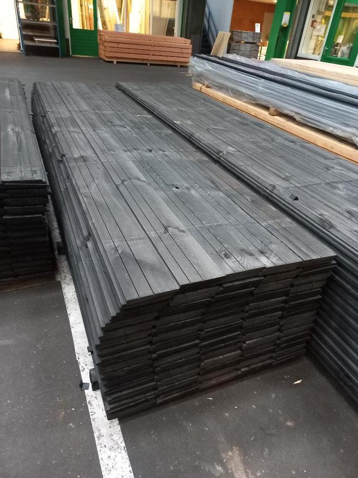 Grenen planken zweeds rabat zwart gedompeld. 10/24x195mm, Doe-het-zelf en Verbouw, Hout en Planken, Nieuw, Plank, Grenen, 300 cm of meer