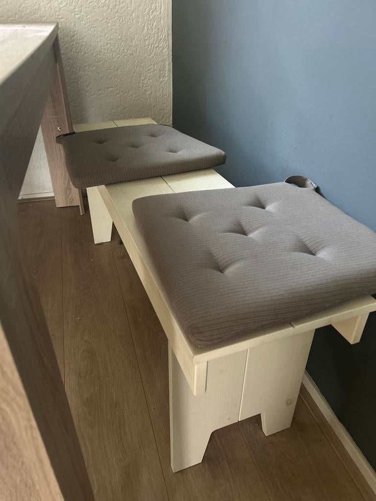 Houten bankje 1,5 m, Ophalen, Gebruikt, Wit, Eén