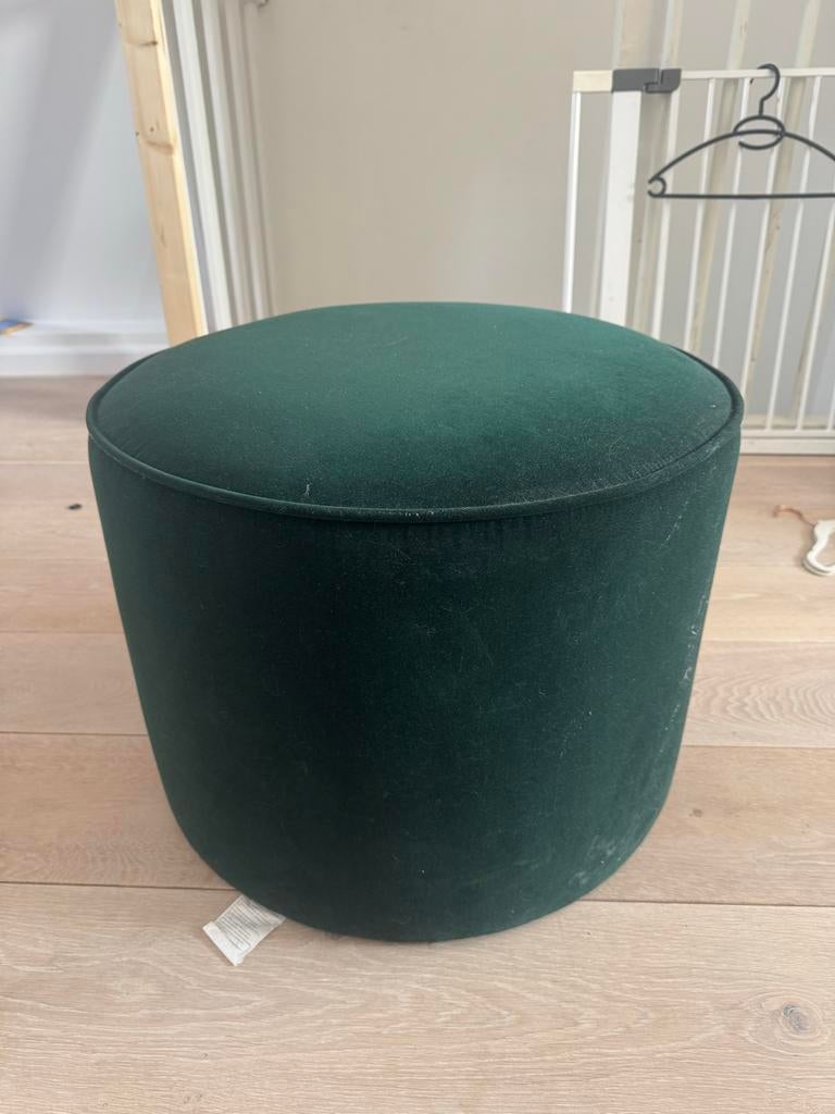 Donkergroene poef van IKEA, Huis en Inrichting, Banken | Voetenbanken en Poefen, Gebruikt, 50 tot 75 cm, Rond, Stof, Ophalen