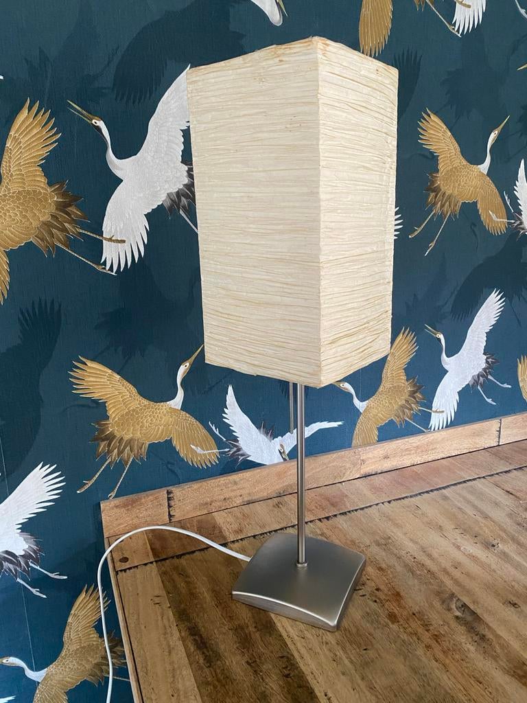 Tafellamp met papieren kap, Ophalen of Verzenden, Gebruikt, Metaal, Minder dan 50 cm