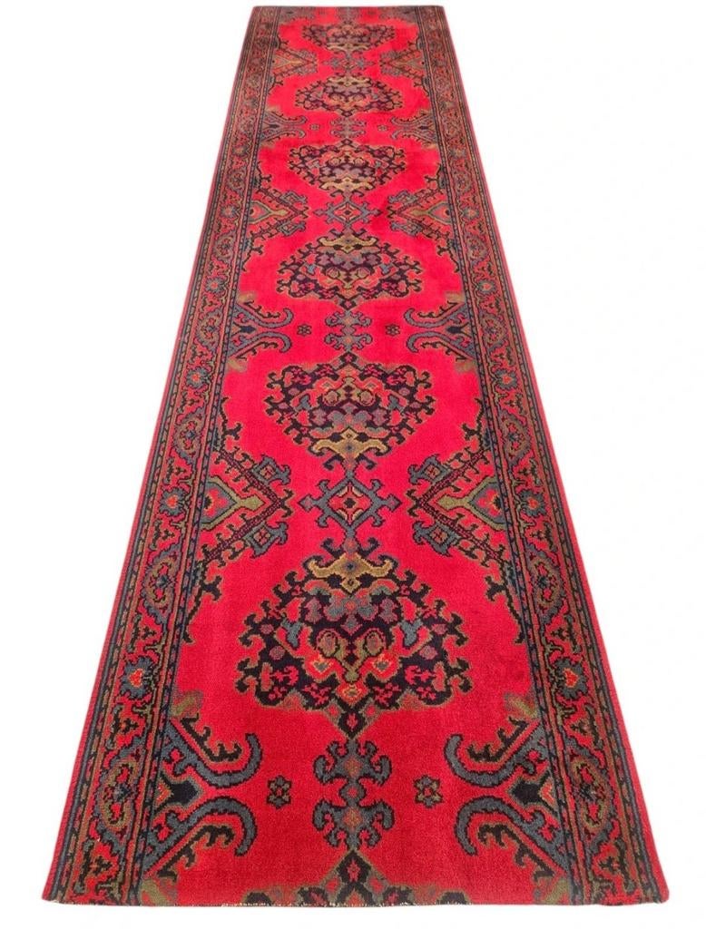 Vintage oosters wol Kazak vloerkleed loper rood 73x250cm